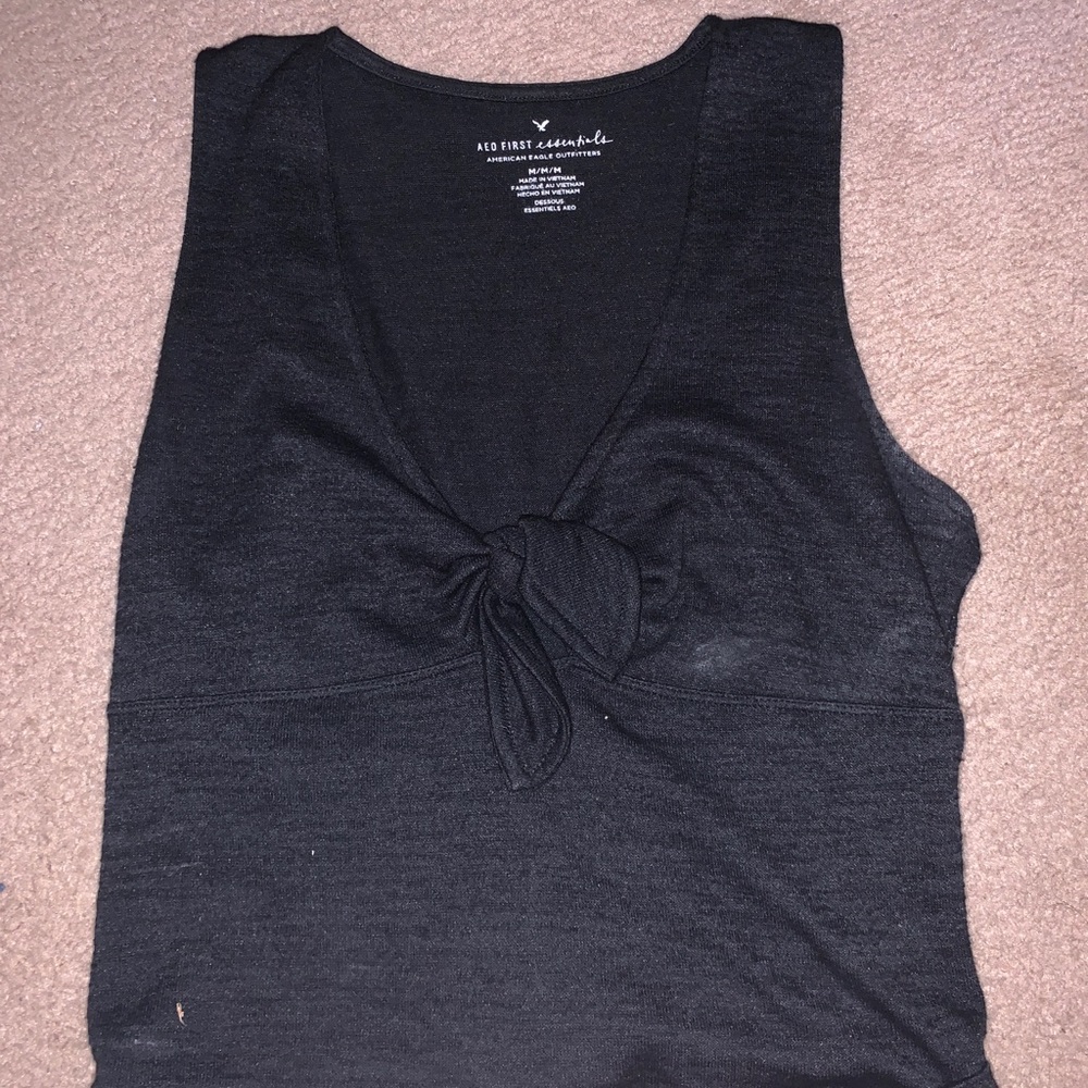 black front tie crop top